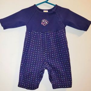 🦋 Vintage Gymboree Flower Power Navy One Piece Long Sleeved Polka Dot Romper